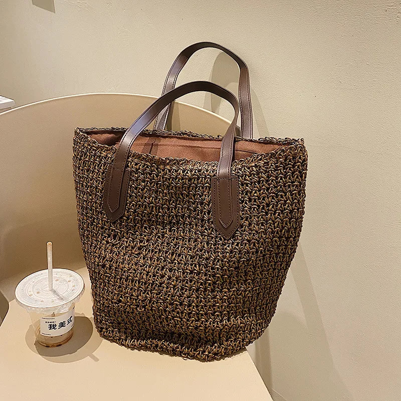 Straw Bags- Natural Straw Zippered Tote for Casual & Beach Outings- - IndioGear Fashion and Gear