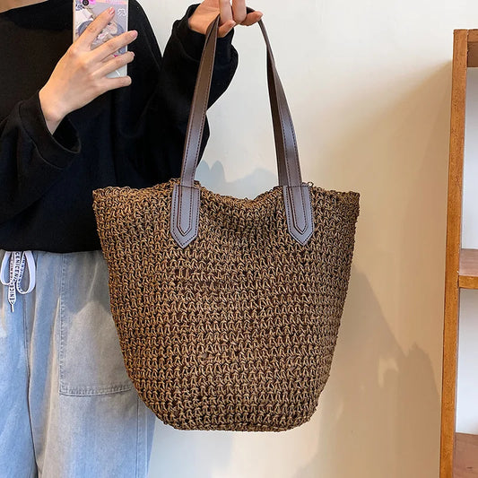 Straw Bags- Natural Straw Zippered Tote for Casual & Beach Outings- - IndioGear Fashion and Gear