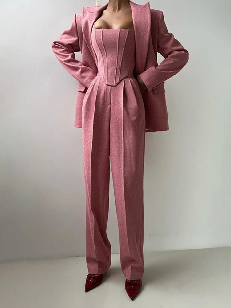 Suits- Structured Suit 3 Piece for Professional Women Blazer Top and Pants- - IndioGear Women Clothing