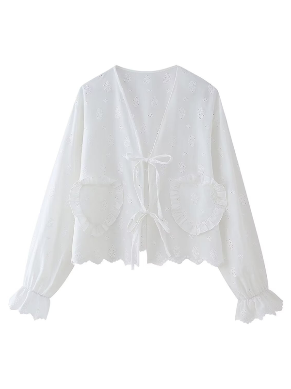 Summer Blouses- Women's Eyelet Tie-Up Blouse for Casual Outings- - IndioGear.com