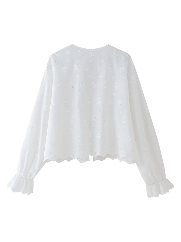 Summer Blouses- Women's Eyelet Tie-Up Blouse for Casual Outings- - IndioGear.com