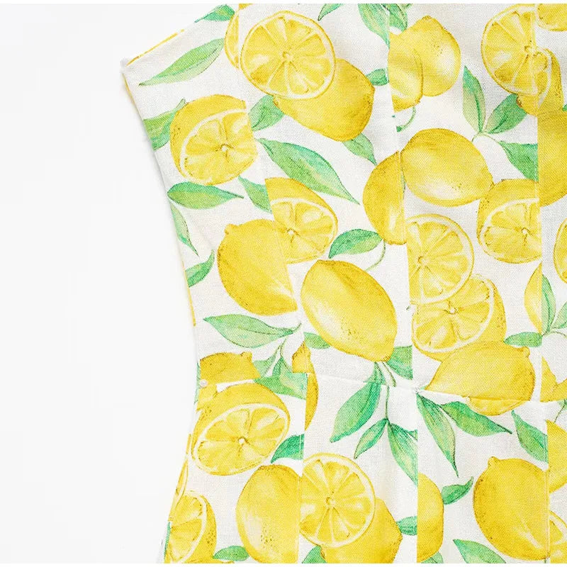 Summer Dresses- Bright Summer Lemon Print Dress for Beach Days and Picnics- - IndioGear.com