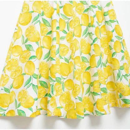 Summer Dresses- Bright Summer Lemon Print Dress for Beach Days and Picnics- - IndioGear.com