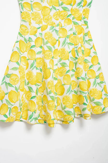 Summer Dresses- Bright Summer Lemon Print Dress for Beach Days and Picnics- - IndioGear.com