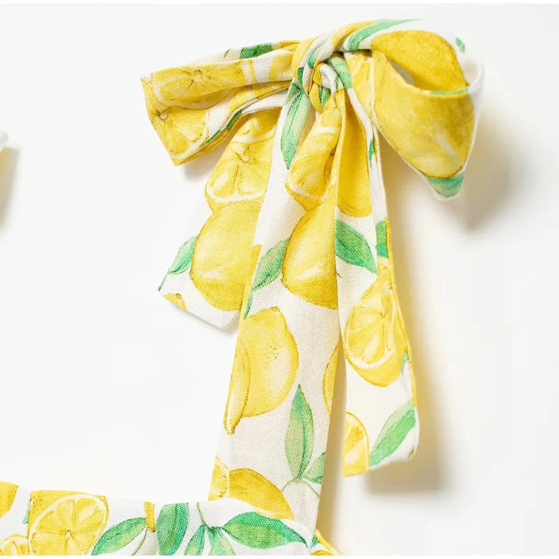 Summer Dresses- Bright Summer Lemon Print Dress for Beach Days and Picnics- - IndioGear.com