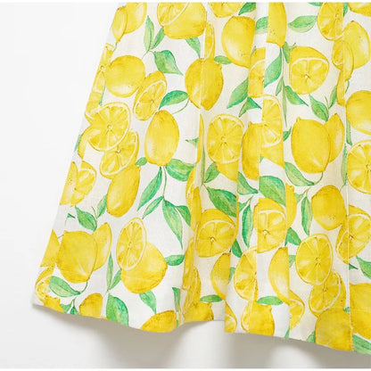 Summer Dresses- Bright Summer Lemon Print Dress for Beach Days and Picnics- - IndioGear.com