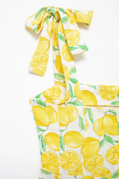 Summer Dresses- Bright Summer Lemon Print Dress for Beach Days and Picnics- - IndioGear.com