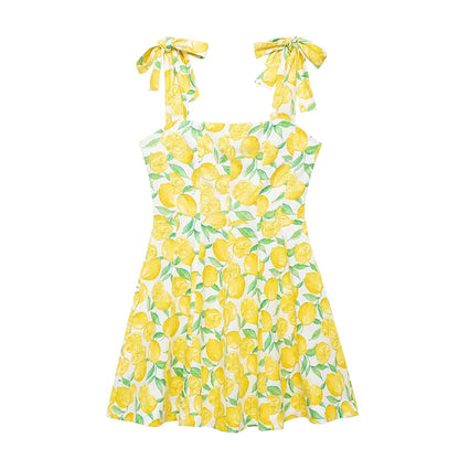 Summer Dresses- Bright Summer Lemon Print Dress for Beach Days and Picnics- - IndioGear.com