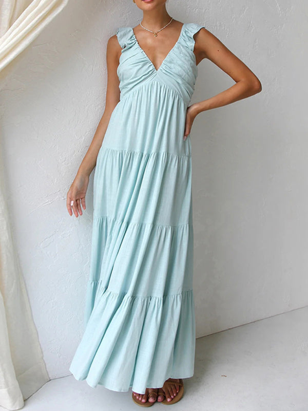 Summer Dresses- Casual Bohemian Cotton Tiered Maxi Dress- - IndioGear Women Clothing