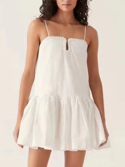 Summer Dresses- Festival Summer Cami Dress Drop Waist Sundress- White- IndioGear Women Clothing