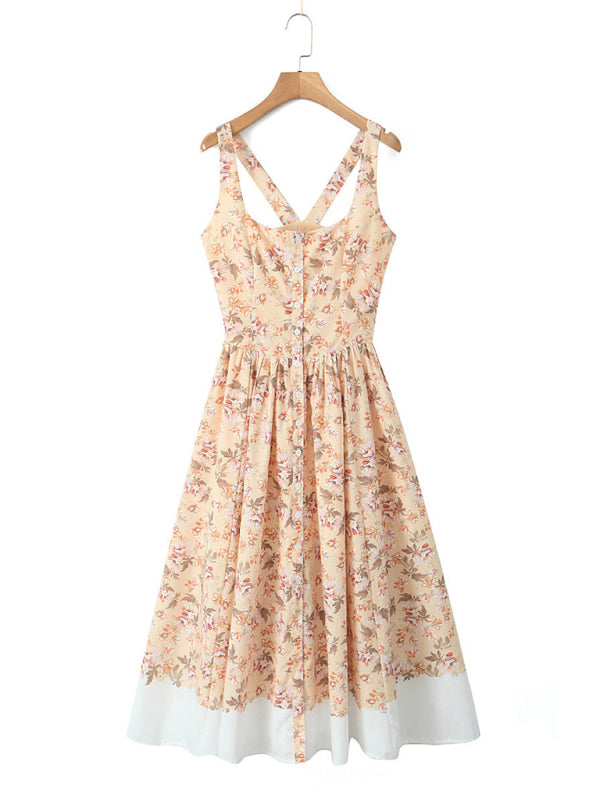 Summer Dresses- Floral Cotton Midi Dress for Summer Weddings- - IndioGear Women Clothing