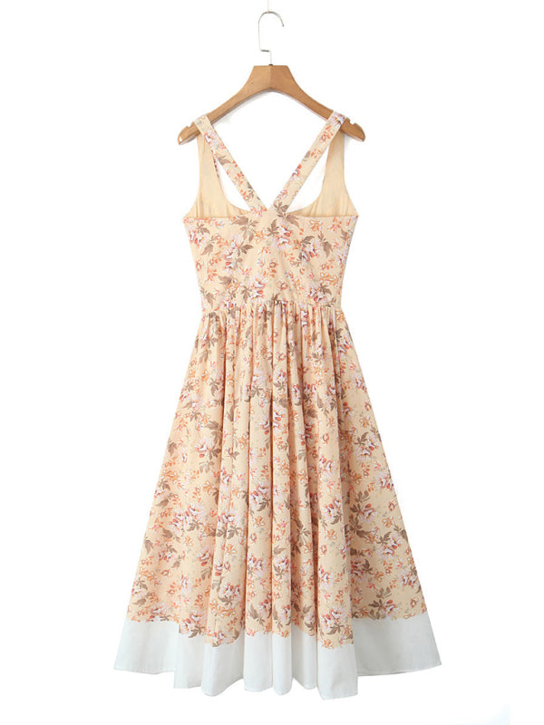 Summer Dresses- Floral Cotton Midi Dress for Summer Weddings- - IndioGear Women Clothing