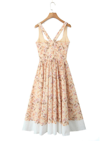 Summer Dresses- Floral Cotton Midi Dress for Summer Weddings- - IndioGear Women Clothing