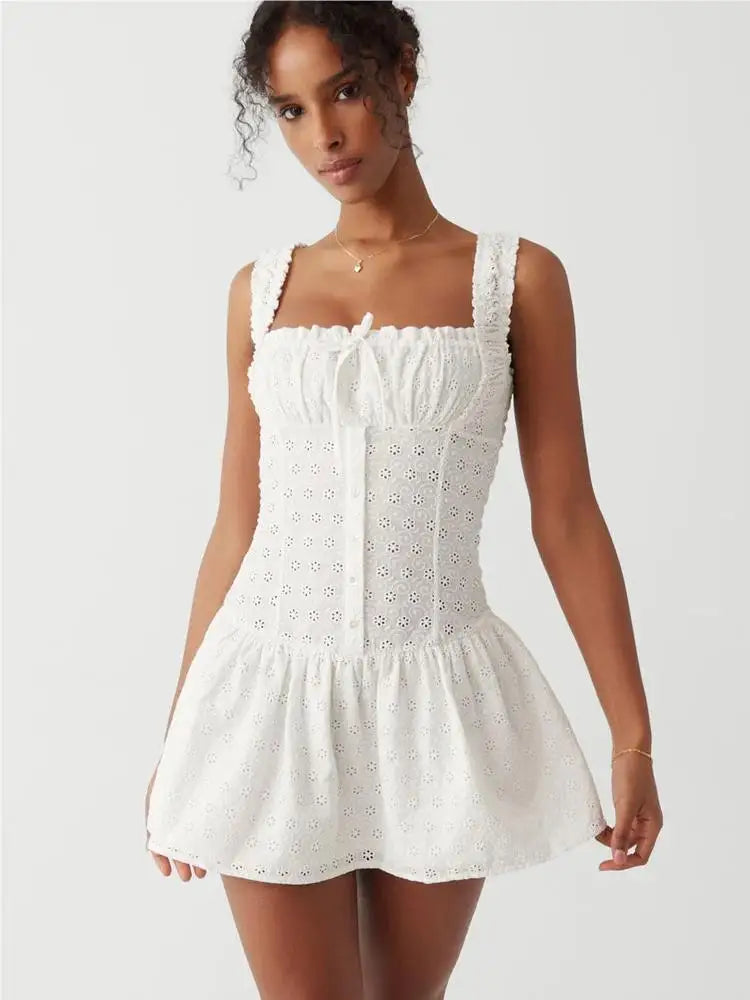 Romantic Floral Eyelet Lace Dress for Summer Weddings