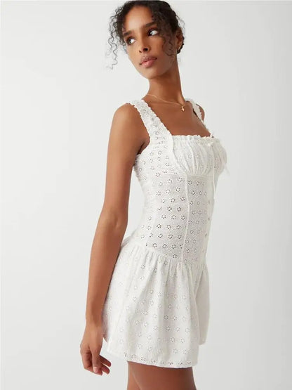 Romantic Floral Eyelet Lace Dress for Summer Weddings