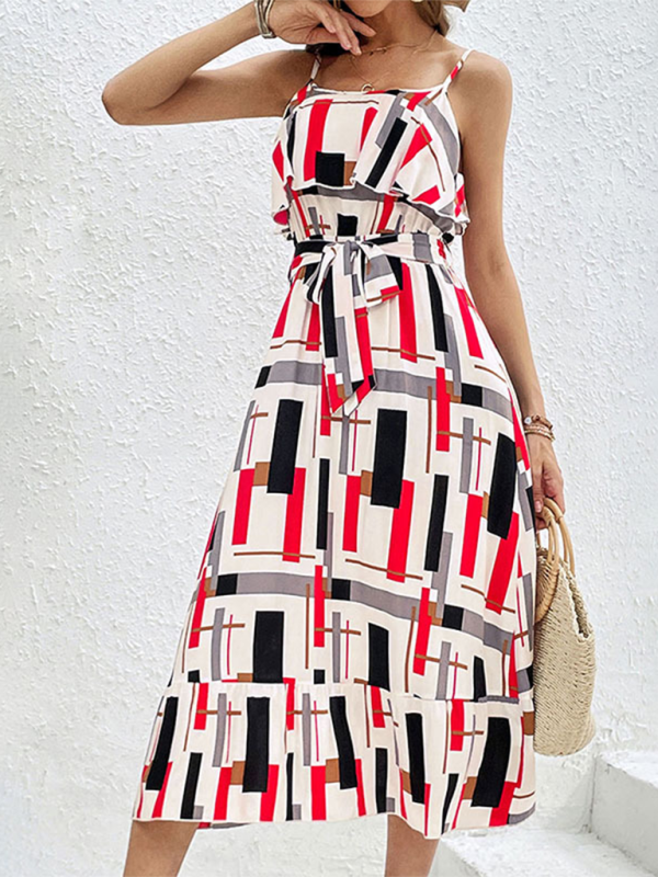 Summer Dresses- Geometric Stripe Midi Dress – Your Go-To for Spring and Summer- - IndioGear.com