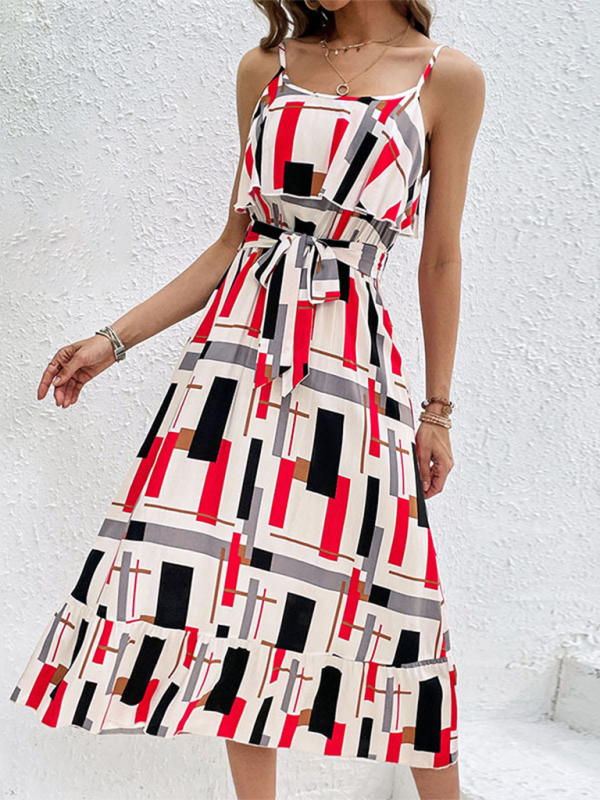 Summer Dresses- Geometric Stripe Midi Dress – Your Go-To for Spring and Summer- - IndioGear.com