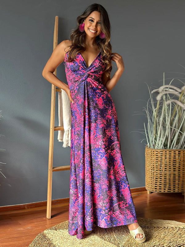 Summer Dresses- Palm Paradise Women's Cami Maxi Dress for Summer Adventures- Purple- IndioGear Fashion and Gear