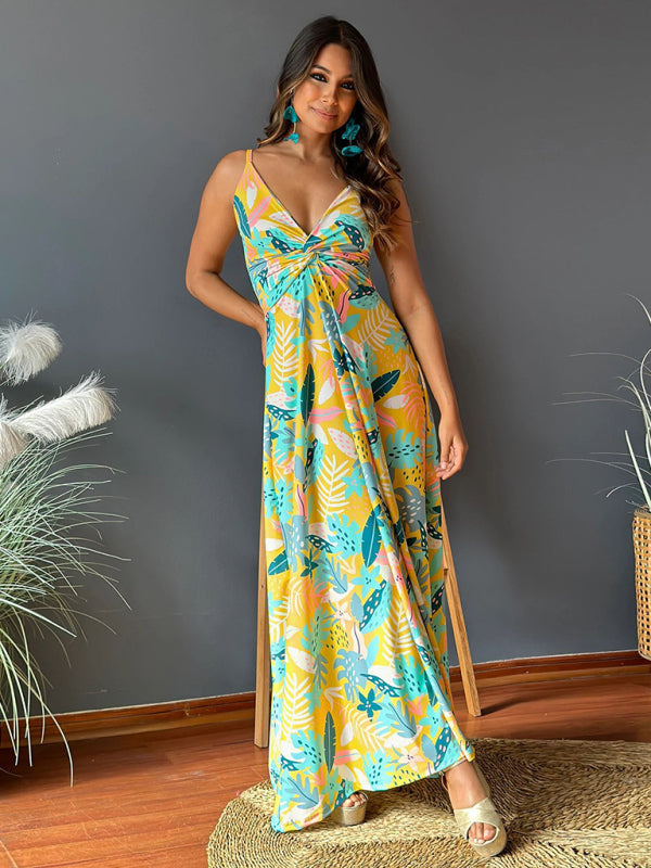 Summer Dresses- Palm Paradise Women's Cami Maxi Dress for Summer Adventures- - IndioGear Fashion and Gear