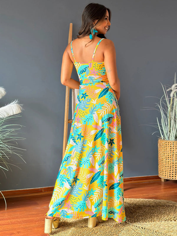 Summer Dresses- Palm Paradise Women's Cami Maxi Dress for Summer Adventures- - IndioGear Fashion and Gear