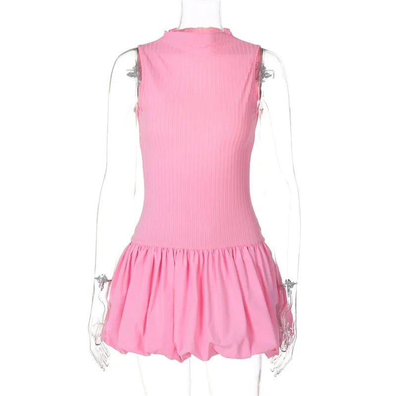 Summer Dresses- Pink Ruffle Hem Party Dress- - IndioGear.com