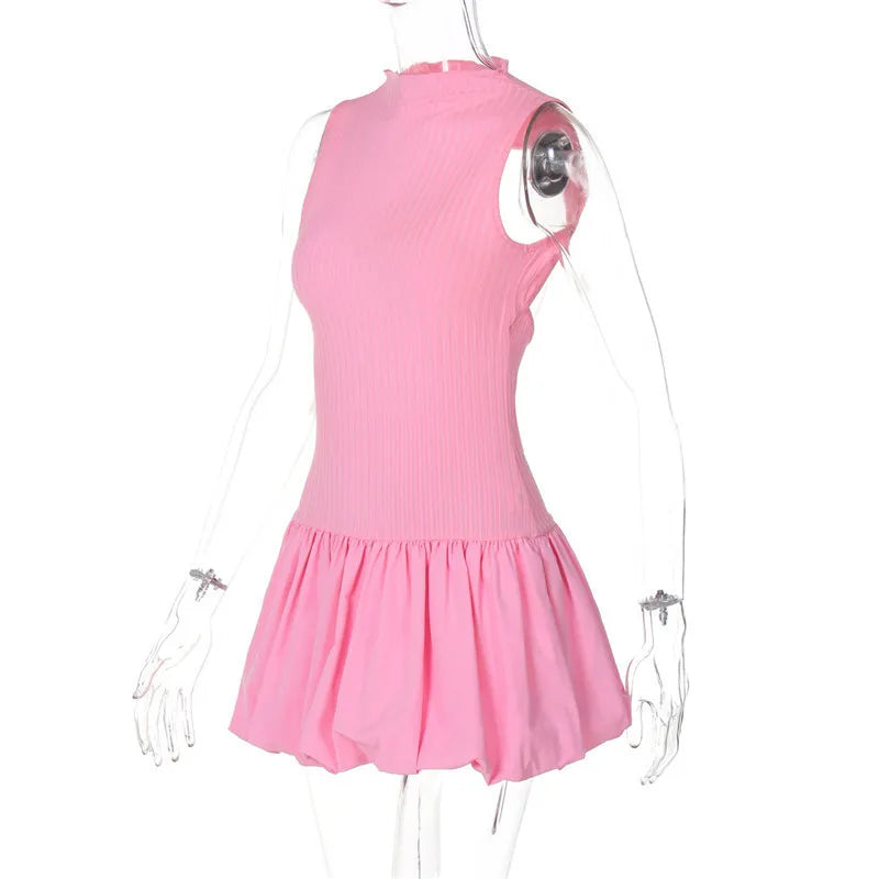 Summer Dresses- Pink Ruffle Hem Party Dress- - IndioGear.com