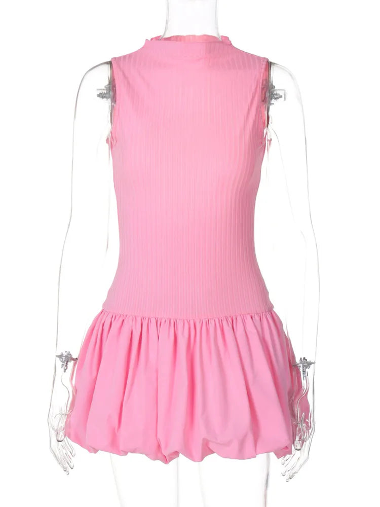 Summer Dresses- Pink Ruffle Hem Party Dress- - IndioGear.com