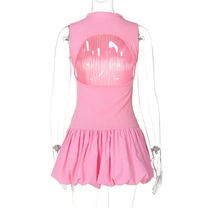 Summer Dresses- Pink Ruffle Hem Party Dress- - IndioGear.com