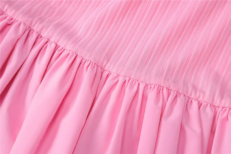 Summer Dresses- Pink Ruffle Hem Party Dress- - IndioGear.com