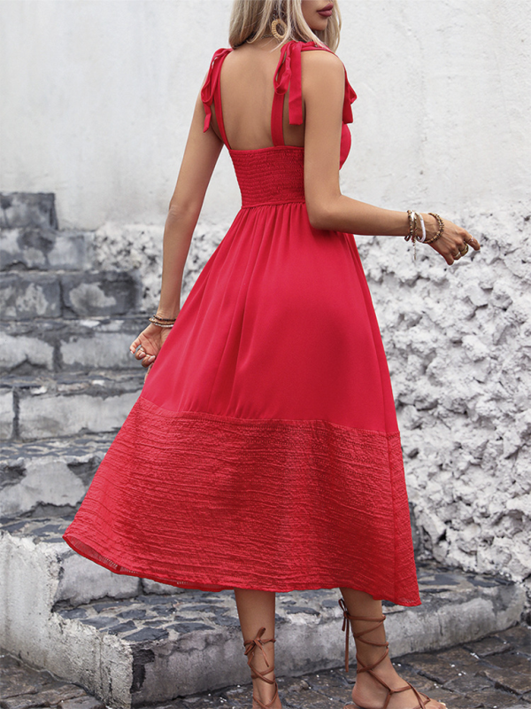 Summer Dresses- Romantic Red Midi Dress for Every Festive Gathering- - IndioGear.com