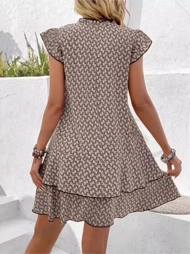 Summer Dresses- Summer Layered Loose Fit Dress in Geo Print- - IndioGear.com