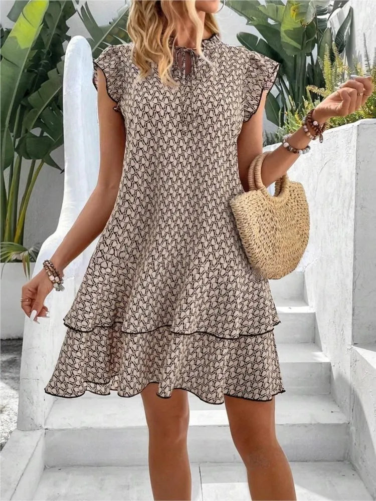 Summer Dresses- Summer Layered Loose Fit Dress in Geo Print- - IndioGear.com