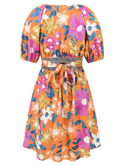 Summer Dresses- Summer Romance Women's Floral A-Line Mini Dress with Puff Sleeves- - IndioGear Fashion and Gear