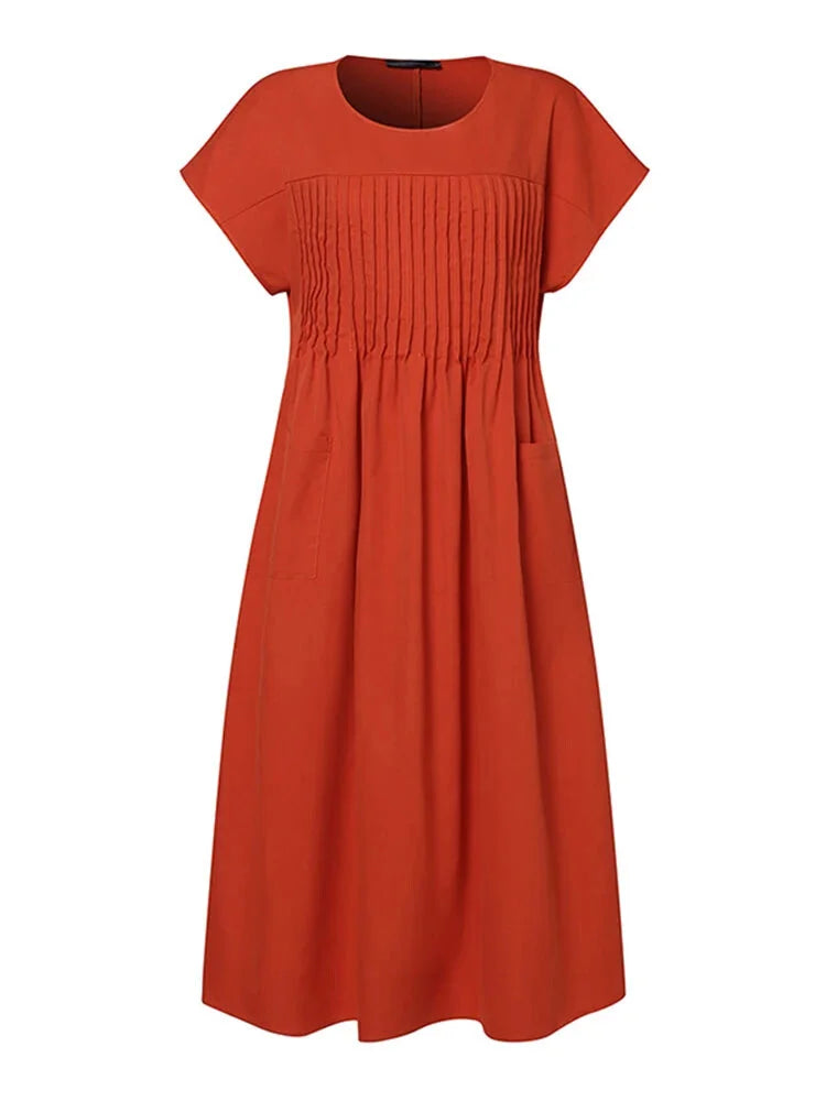 Summer Dresses- Summer Solid A-Line Midi Dress for Casual Gatherings- - IndioGear.com