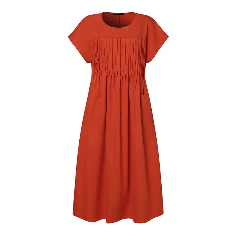 Summer Dresses- Summer Solid A-Line Midi Dress for Casual Gatherings- - IndioGear.com