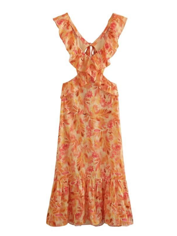 Summer Dresses- Summer Weddings Floral Print Backless Midi Dress- - Chuzko Women Clothing