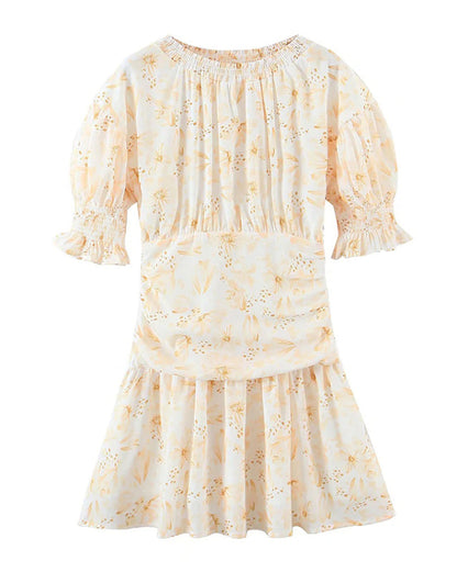 Summer Dresses- Summer Women's Floral Milkmaid Dress with Romantic Puff Sleeves- - IndioGear Fashion and Gear