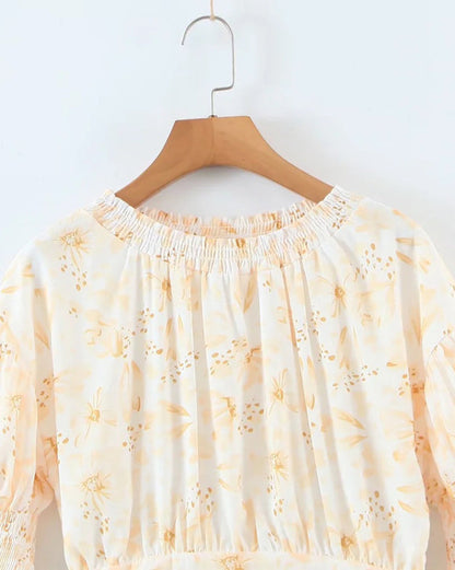 Summer Dresses- Summer Women's Floral Milkmaid Dress with Romantic Puff Sleeves- - IndioGear Fashion and Gear