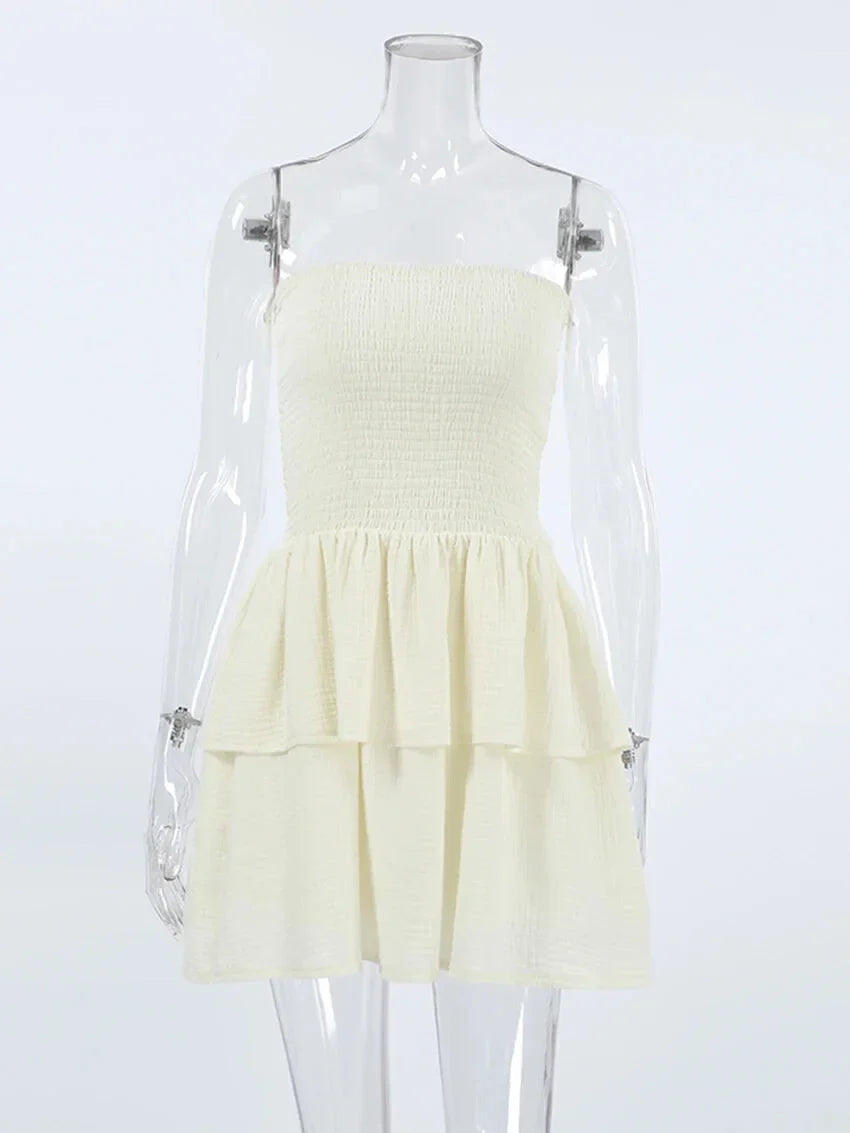 Summer Dresses- Textured Cotton Layered Tube Mini Dress- - IndioGear.com