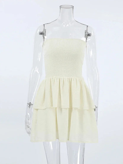 Summer Dresses- Textured Cotton Layered Tube Mini Dress- - IndioGear.com