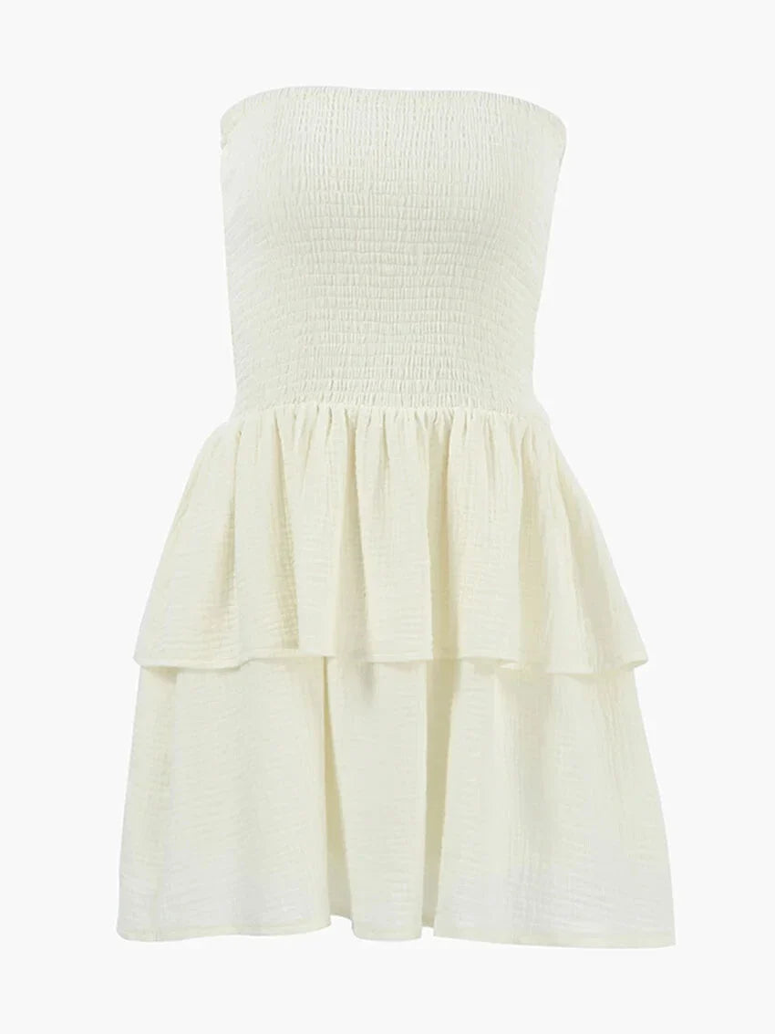 Summer Dresses- Textured Cotton Layered Tube Mini Dress- - IndioGear.com