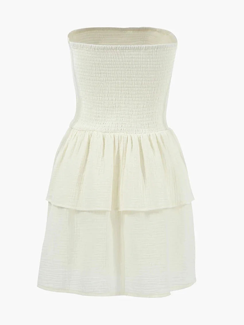 Summer Dresses- Textured Cotton Layered Tube Mini Dress- - IndioGear.com