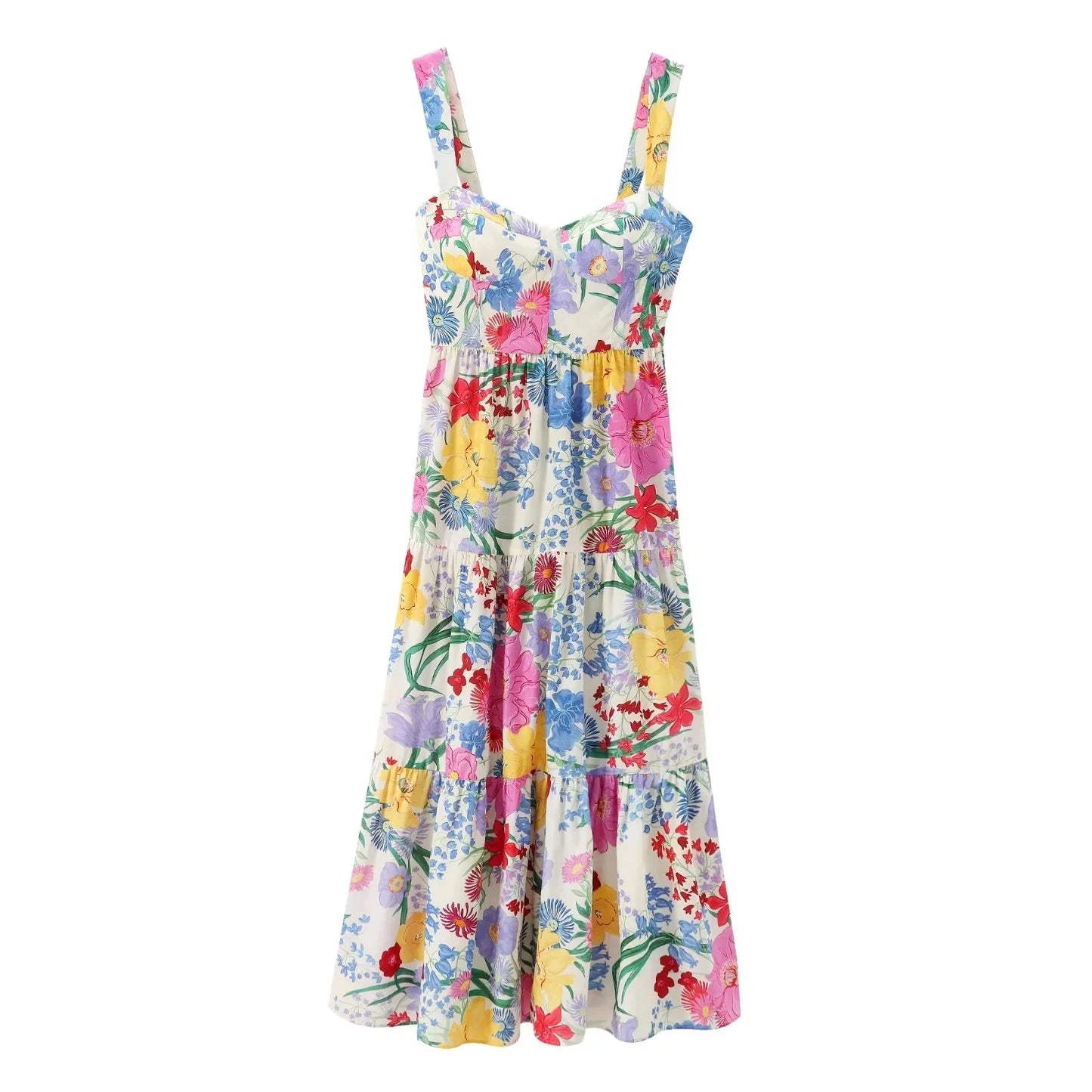 Summer Dresses- Tiered Ruffle Maxi Dress for Honeymoons & Cruise Getaways- Floral Print- IndioGear.com