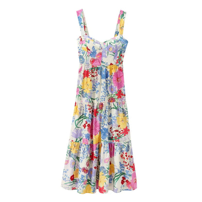 Summer Dresses- Tiered Ruffle Maxi Dress for Honeymoons & Cruise Getaways- Floral Print- IndioGear.com