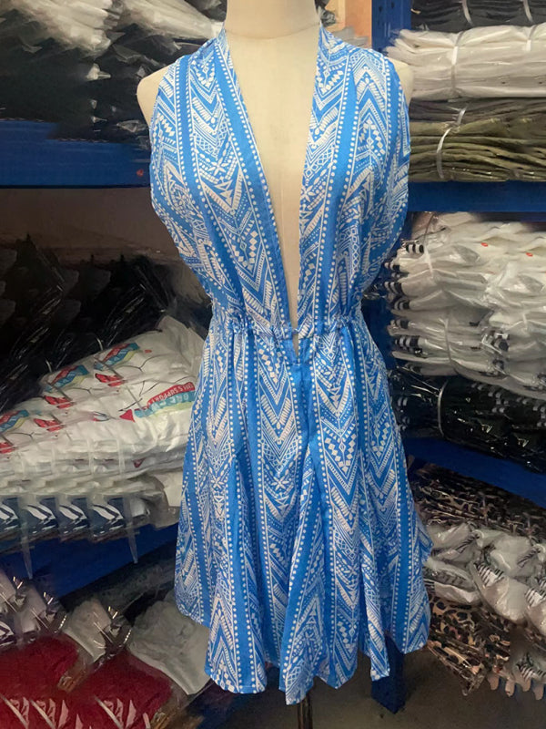 Summer Dresses- Tribal Print Plunge Backless Dress for Summer Festivals- - IndioGear Women Clothing