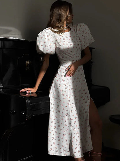 Summer Dresses- Women Elegant Floral Tea Dress for Anniversary Celebrations- - IndioGear.com