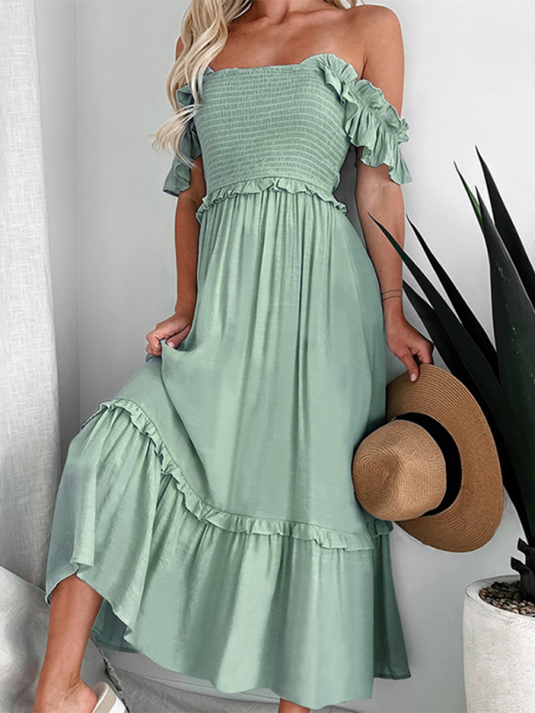 Summer Dresses- Women Off-Shoulder Midi Dress for BBQ Gatherings- - IndioGear.com