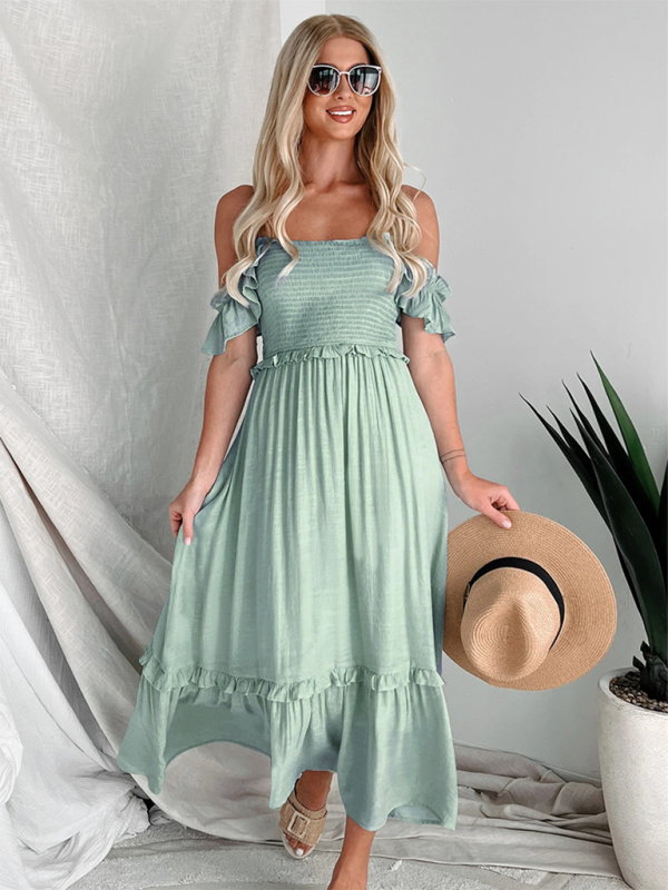 Summer Dresses- Women Off-Shoulder Midi Dress for BBQ Gatherings- - IndioGear.com