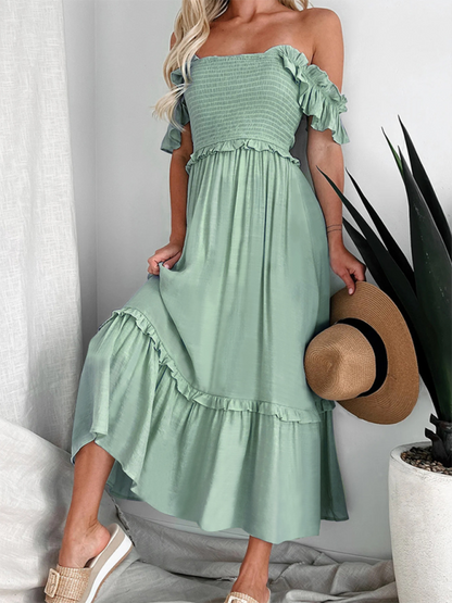 Summer Dresses- Women Off-Shoulder Midi Dress for BBQ Gatherings- - IndioGear.com