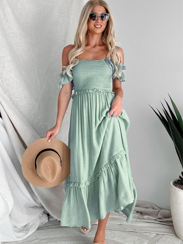 Summer Dresses- Women Off-Shoulder Midi Dress for BBQ Gatherings- - IndioGear.com